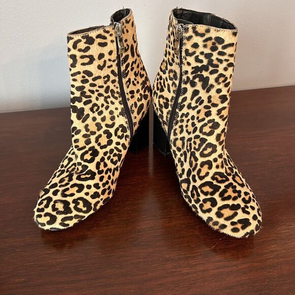 Nordstrom Halogen Leopard Haircalf Abbi Block Heel Booties 6M - Picture 2 of 6